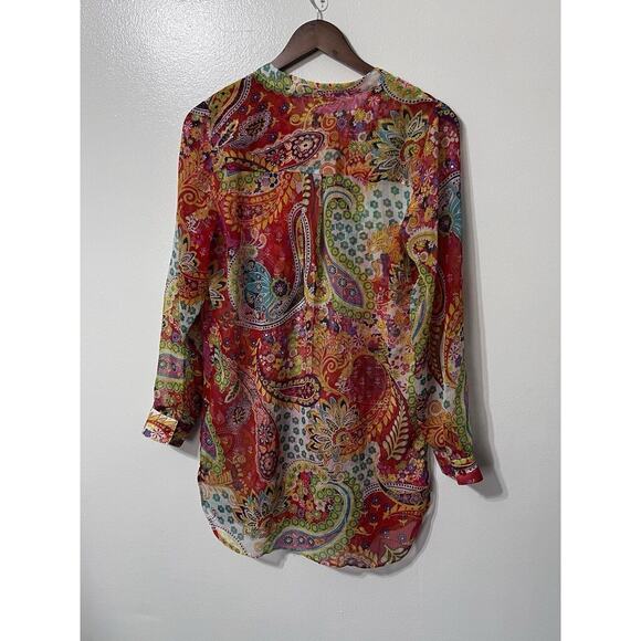 Soft Surroundings Women Tunic Blouse Top Sz M Multi Floral Boho Semi Sheer Artsy - Picture 5 of 8